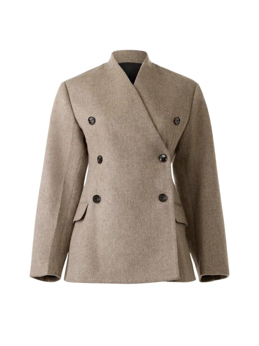 Co Sculptural Collarless Jacket in Oatmeal Small Womens Wool Blazer - Picture 11 of 16